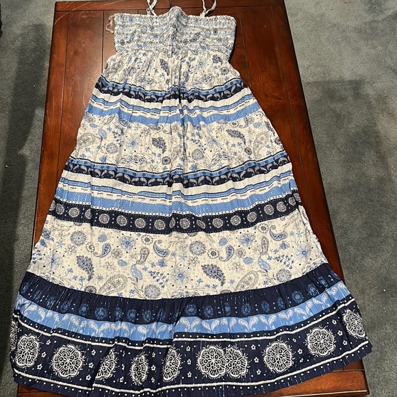 NWT Justice Maxi Dress Blue White Silver Metallic Stretchy Bodice Size 20 - Picture 1 of 16